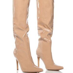 AZALEA WANG " SHAMELESS SHINE " NUDE PATENT BOOT(BRAND NEW !!!!!!!